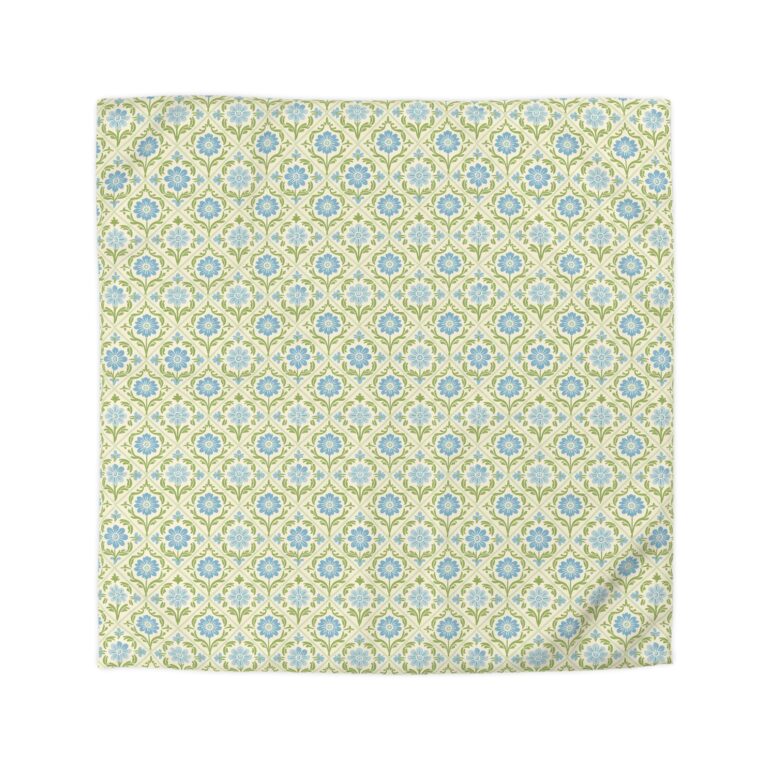 Microfiber Duvet Cover — Soft Blue Green Moroccan Tile Pattern, Sleep Wrapped in Timeless Art