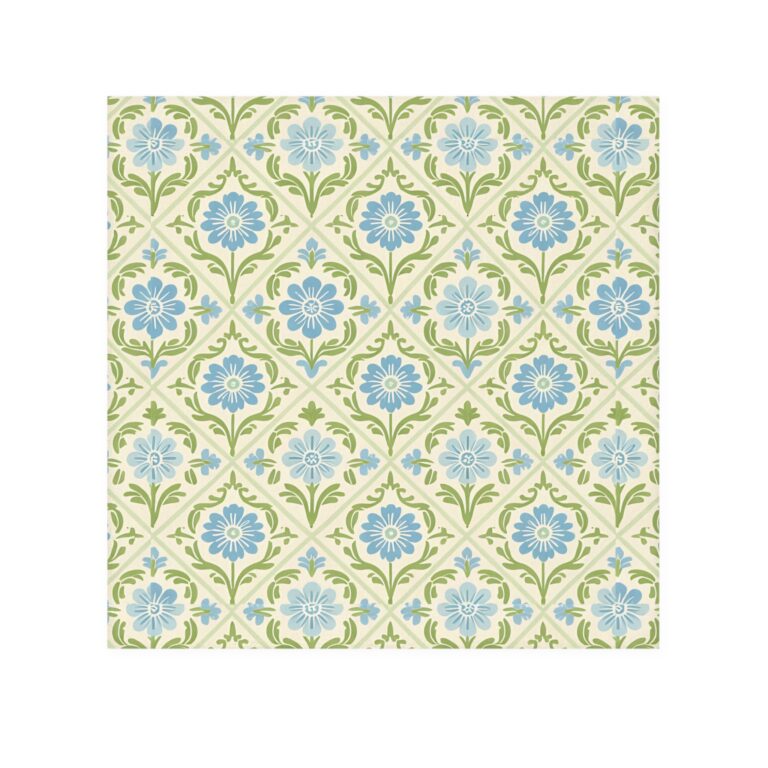 Morris’s Soft Touch: Blue Green Floral Face Towel — Vintage Tile Pattern
