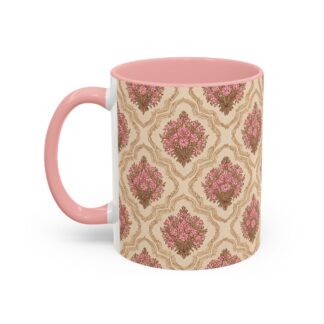 Floral Bouquet Vintage Coffee Mug — Pink Blush Damask Pattern (11/15oz)