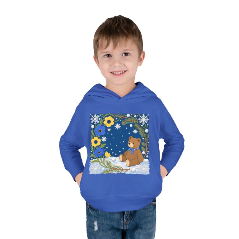 Toddler Hoodie — Snowy Night Teddy Bear Pullover