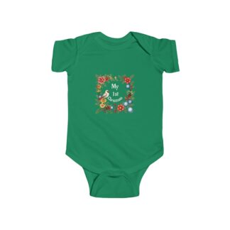 My 1st Christmas Floral Baby Onesie — Gentle Bird Art for a First Christmas