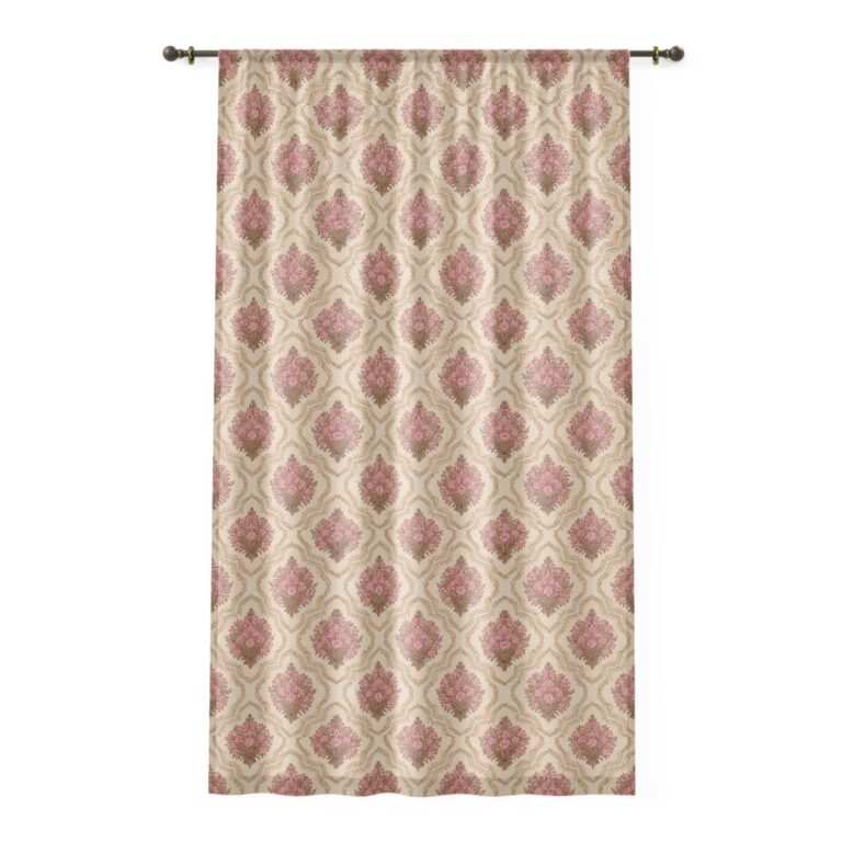 Victorian Bouquets: Damask Sheer Window Curtain – Vintage Blush Pink Pattern