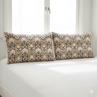 Brown Art Nouveau Lotus Pillow Case — Dreaming Upon Silken, Soft Water Lilies