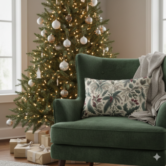 Botanical Vintage Lumbar Pillow — Holiday Holly & Fern Pattern Captures Enchanted Victorian Yuletide Botanicals