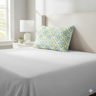 Floral Tile Microfiber Pillow Case — Blue & Green Patterned Decorative Pillow Cover