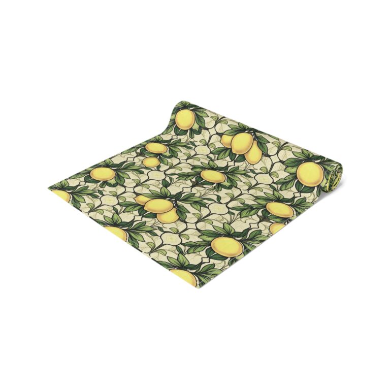 Artful Zest: A Vintage Lemon Pattern Table Runner — Citrus Floral Dining Table Decor