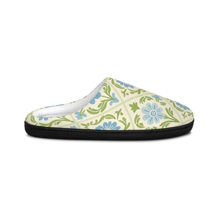 Morris’s Gentle Art Floral Tile Indoor Slippers — Blue & Green Cozy House Shoes, Vintage Comfort for Every Step