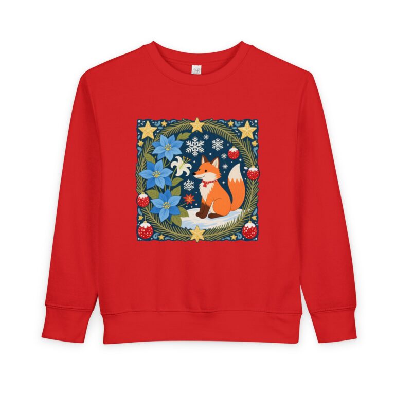 Toddler Sweatshirt — Cute Fox Holiday Sweatshirt with Floral Wreath (Christmas Kids Pullover)