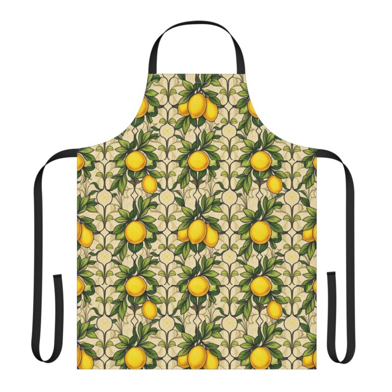Lemon Grove Pattern Apron – Vibrant Citrus Kitchen Apron with Green Leaves