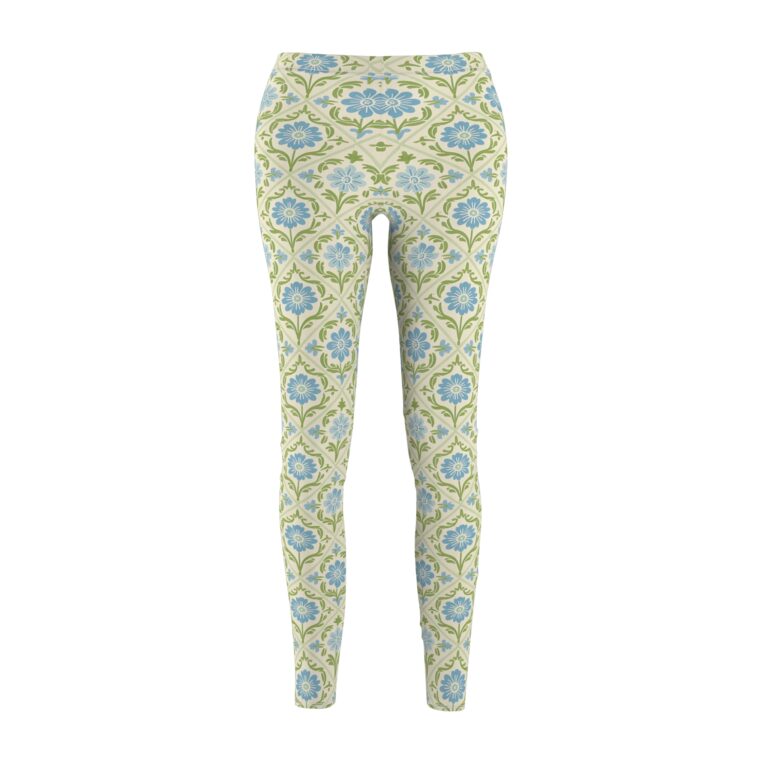 Morris’s Lattice: Floral Medallion Leggings — Pastel Blue & Green Pattern