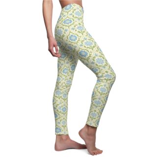 Morris's Lattice:  Floral Medallion Leggings — Pastel Blue & Green Pattern