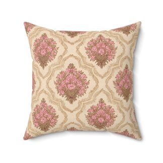 Vintage Pink Floral Damask Pillow - Faux Suede Square Throw Cushion