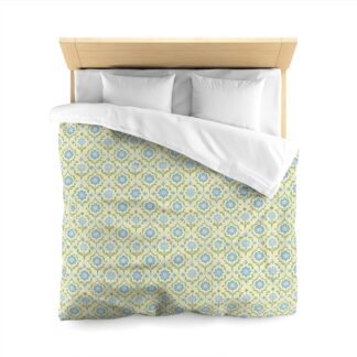 Microfiber Duvet Cover — Soft Blue Green Moroccan Tile Pattern, Sleep Wrapped in Timeless Art