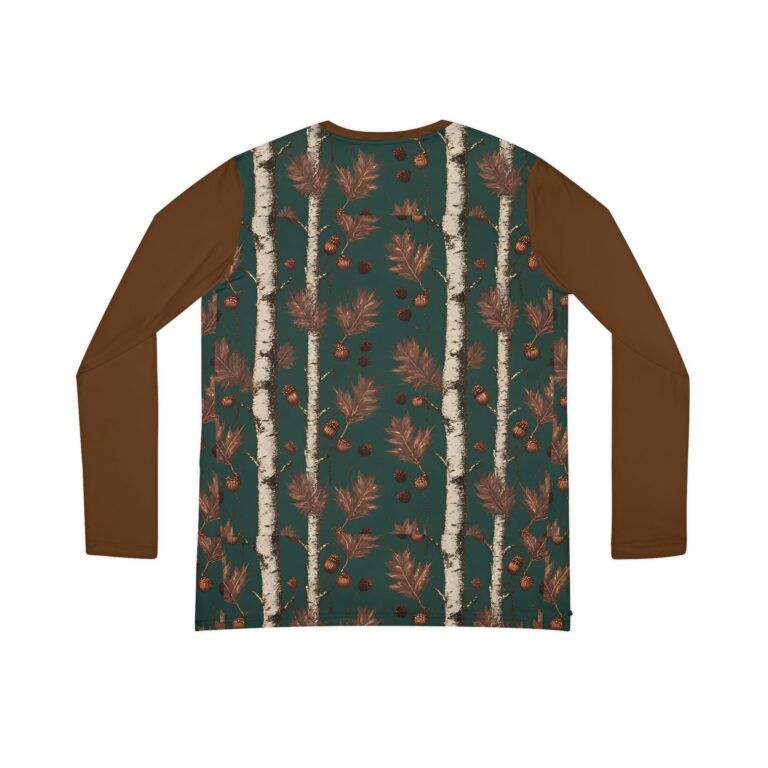 Women’s V‑Neck Long Sleeve — Autumn Birch & Acorns Forest Print