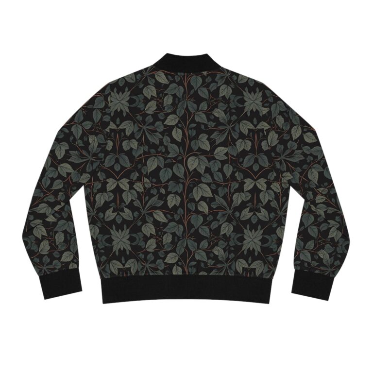 Elegant Rebellion — Black Botanical Victorian Women’s Bomber Jacket, Dark Botanical