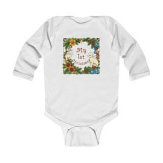 My 1st Christmas Baby Bodysuit - Floral Holiday Infant Long Sleeve Onesie Featuring Lamb