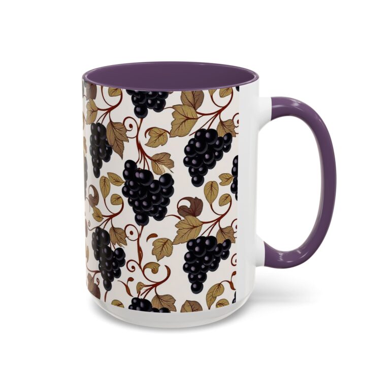 Art Nouveau Vine: Sip Daily from the Garden of Beauty — Grapevine Accent Coffee Mug, Black Grape Pattern 11/15oz