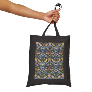 Charming Garden Escape William Morris Canvas Tote Bag 'Strawberry Thief' — Vintage Floral Fairy Tale Pattern