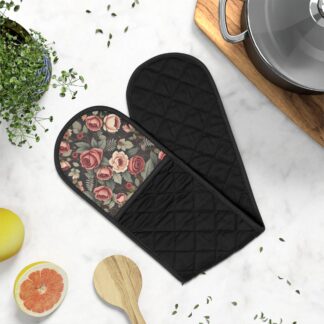 Romantic Rose Garden Double Oven Mitts for a Timeless Kitchen — Quilted Heat-Resistant Pot Holders