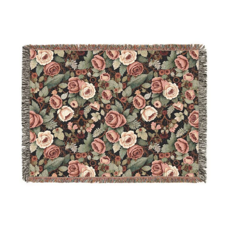Romantic Rose Garden Woven Throw Blanket — Cozy Tapestry Throw for Living Room & Bedroom