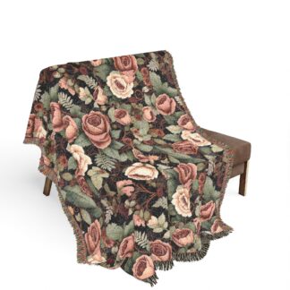 Romantic Rose Garden Woven Throw Blanket — Cozy Tapestry Throw for Living Room & Bedroom