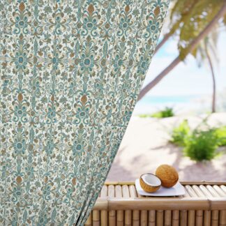 Teal Floral Window Curtain (1 Piece) — Damask Art for Your Windows