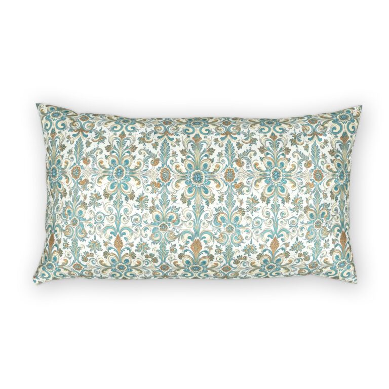 Turquoise Floral Damask Pillow Sham — Cotton Decorative Throw Cover