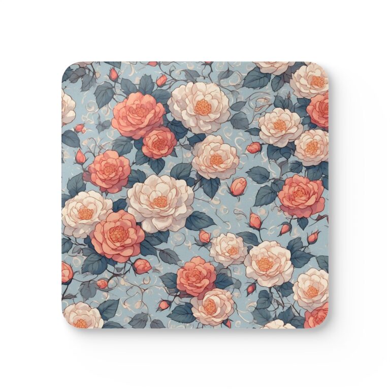 Floral Vintage Rose Cork Coaster Set – A Vintage Haven for Your Tea