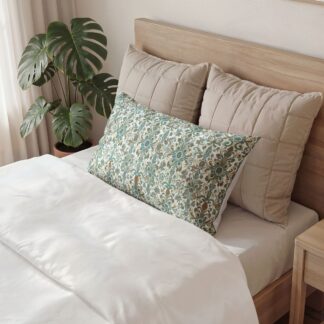 Turquoise Floral Damask Pillow Sham — Cotton Decorative Throw Cover