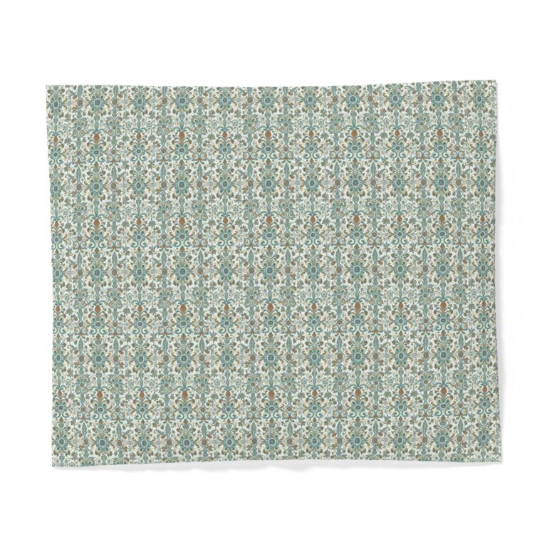 Teal Damask Cotton Duvet Cover — Vintage Floral Patterned Bedding