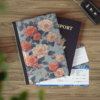 Victorian Rose Passport Cover — Vintage Peach & Blue Travel Wallet