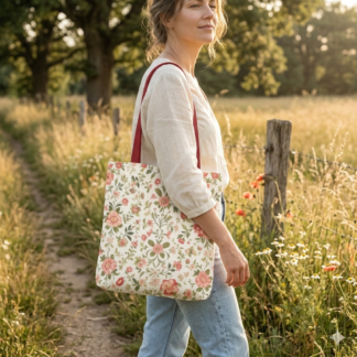 The Meadow Trail Tote Bag — Vintage Rose All-Over Print