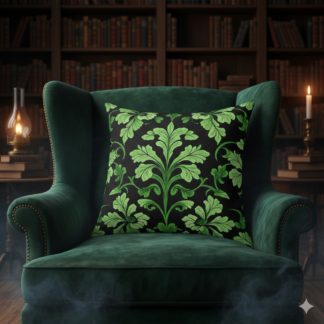 Victorian Midnight Velvet-Soft Pillow — Elegant Green Damask Throw Pillow