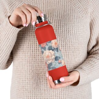 22oz Floral Copper Vacuum Bottle — Insulated Water Bottle with Vintage Rose Design