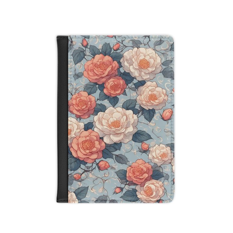 Victorian Rose Passport Cover — Vintage Peach & Blue Travel Wallet