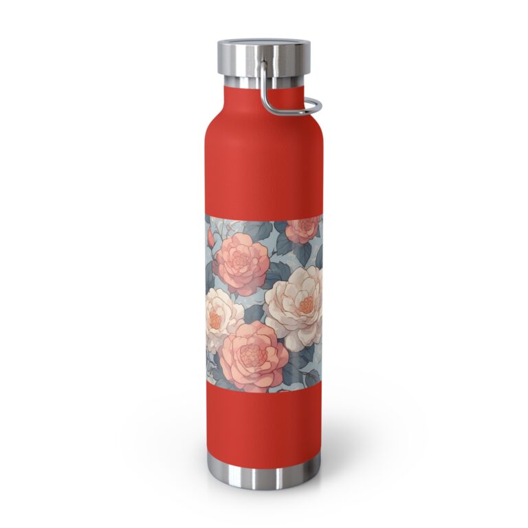 22oz Floral Copper Vacuum Bottle — Insulated Water Bottle with Vintage Rose Design