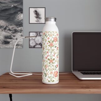 Meadow Trail Slim Water Bottle — Vintage Pink Rose Pattern Stainless Bottle