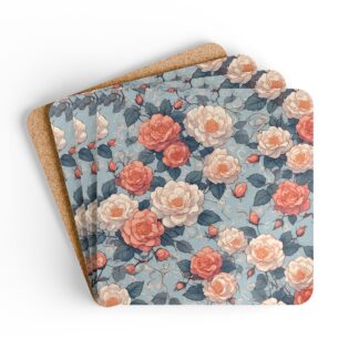 Floral Vintage Rose Cork Coaster Set - A Vintage Haven for Your Tea
