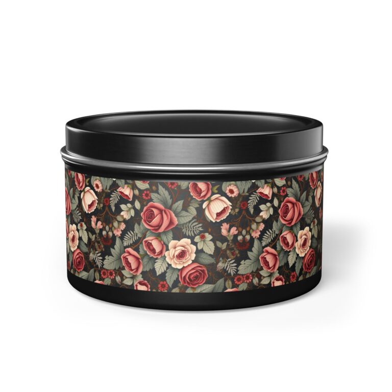 Victorian Rose Garden Scented Tin Candle with Lid — Vintage Rose Pattern