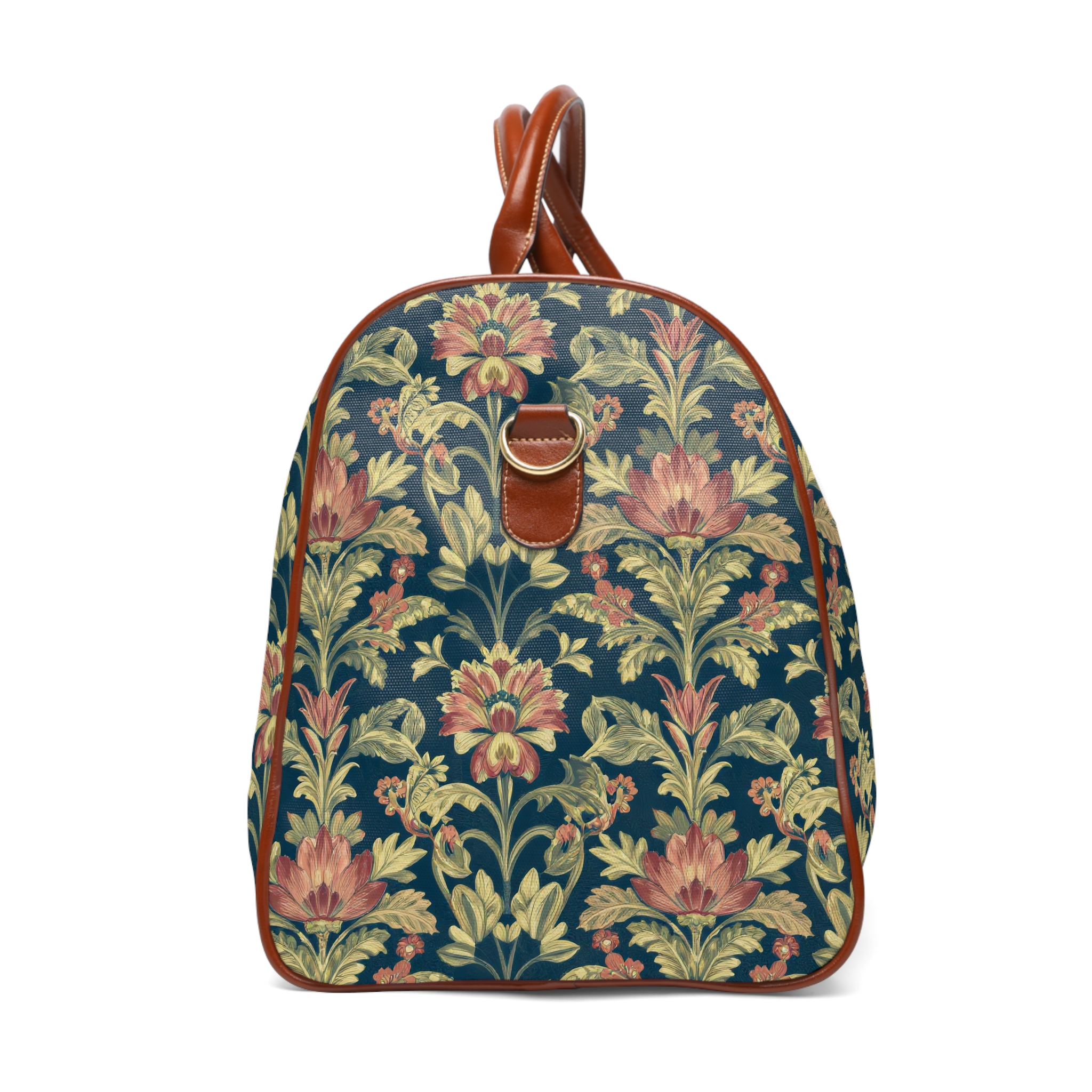 Midnight Teal & Terracotta Vintage Botanical Travel Bag — William Morris Inspired Weekender - Image 5