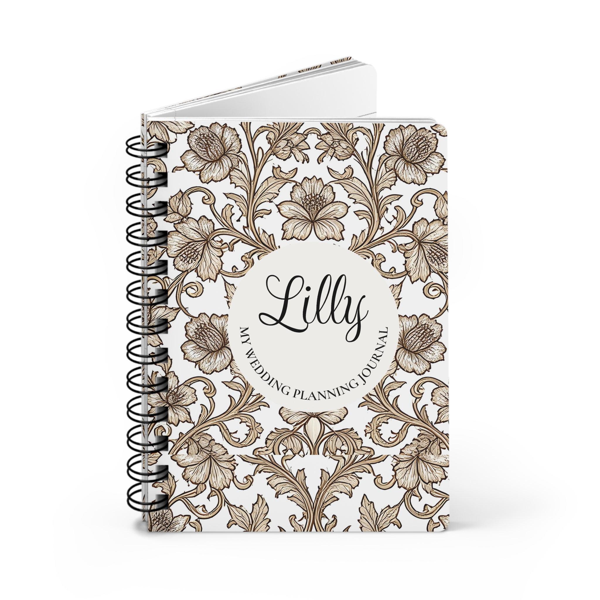Personalized Wedding Planner Journal — Sepia Toile Vintage Spiral Notebook with Custom Name - Image 6