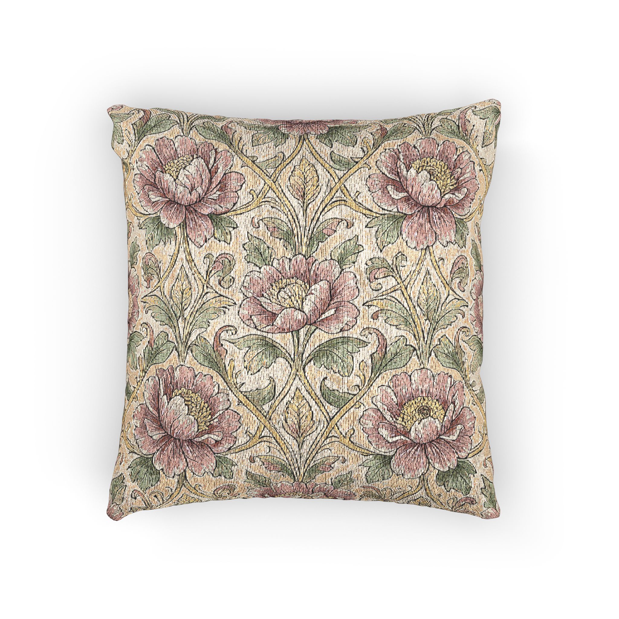 Vintage Floral Woven Pillow - Peony Tapestry Throw Cushion - Image 3