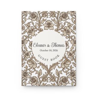 Wedding Guest Book Hardcover Journal — Personalized Floral Vintage Sepia Toile Monogram
