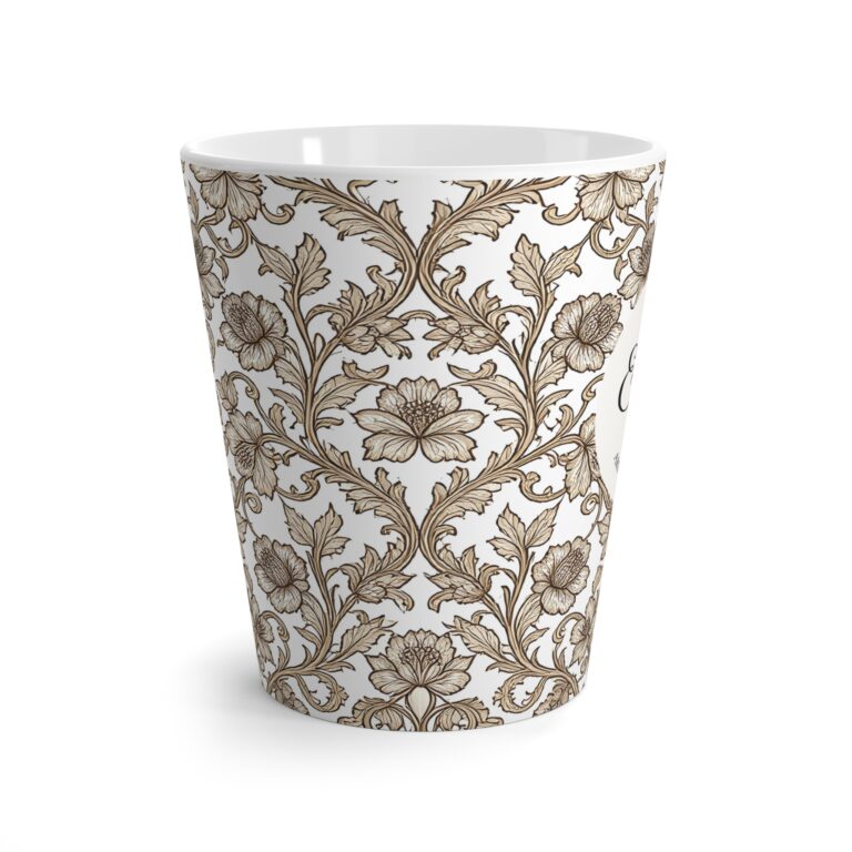 Custom Vintage Floral Latte Mug — Elegant Neutral Sepia Toile Coffee Cup