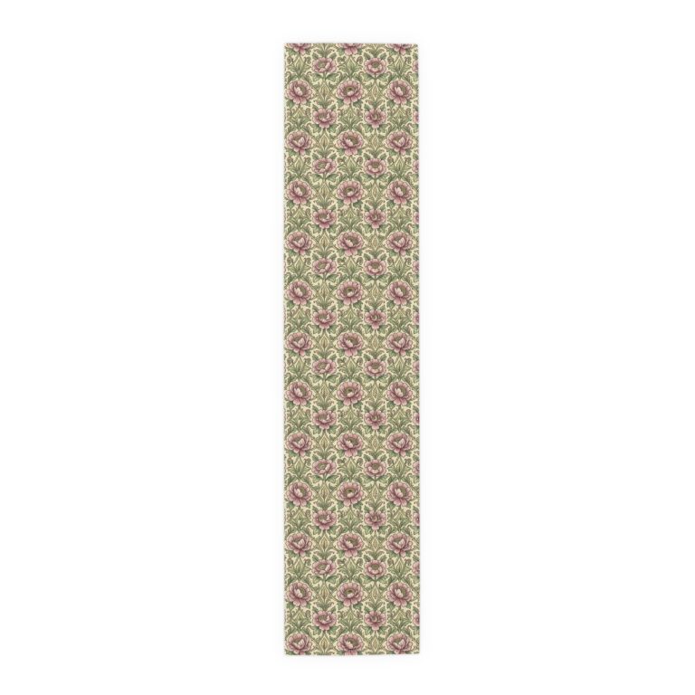 Vintage Floral Table Runner – Pink & Sage Green William Morris Inspired Pattern