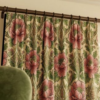 Floral Curtain Panel — William Morris Inspired Vintage Pink Peony Pattern Window Curtain