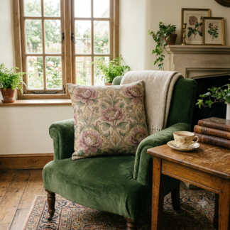 Vintage Floral Woven Pillow - Peony Tapestry Throw Cushion