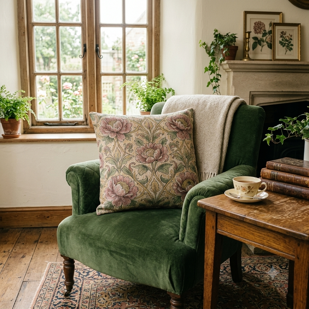 Vintage Floral Woven Pillow - Peony Tapestry Throw Cushion