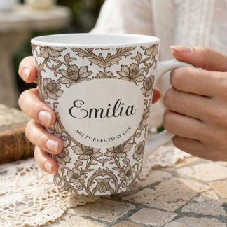 Custom Vintage Floral Latte Mug — Elegant Neutral Sepia Toile Coffee Cup