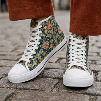 wearable art for the urban explorer — high-top sneakers, women’s retro botanical pattern